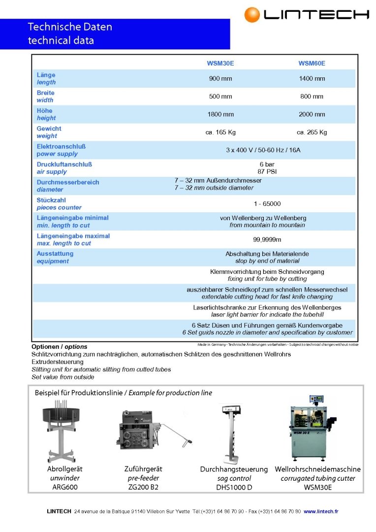 Lintech – Solutions de traitement du câble et du fil : Produits et  Solutions Machine de coupe gaine annelée WSM 60 E